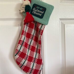 Hallmark Red and White Plaid Stocking with Green Cuff